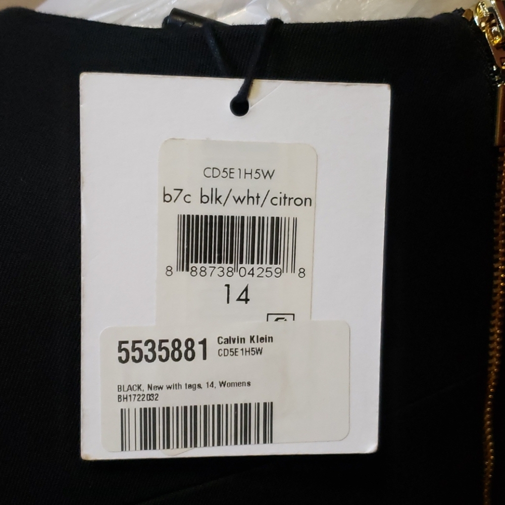Calvin Klein  b7c blk/wht/ citron Dress Size 14 - Picture 3 of 16